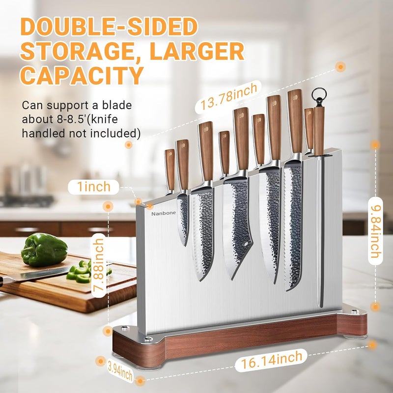Nanbone Magnetic Knife Block Without Knives Large Double Side Magnetic Knife Holder Stand with Strong Magnet, Stainless Steel Knife Storage Organizer for Kitchen Counter Knife Rack Three Magnet Strip - Image 2